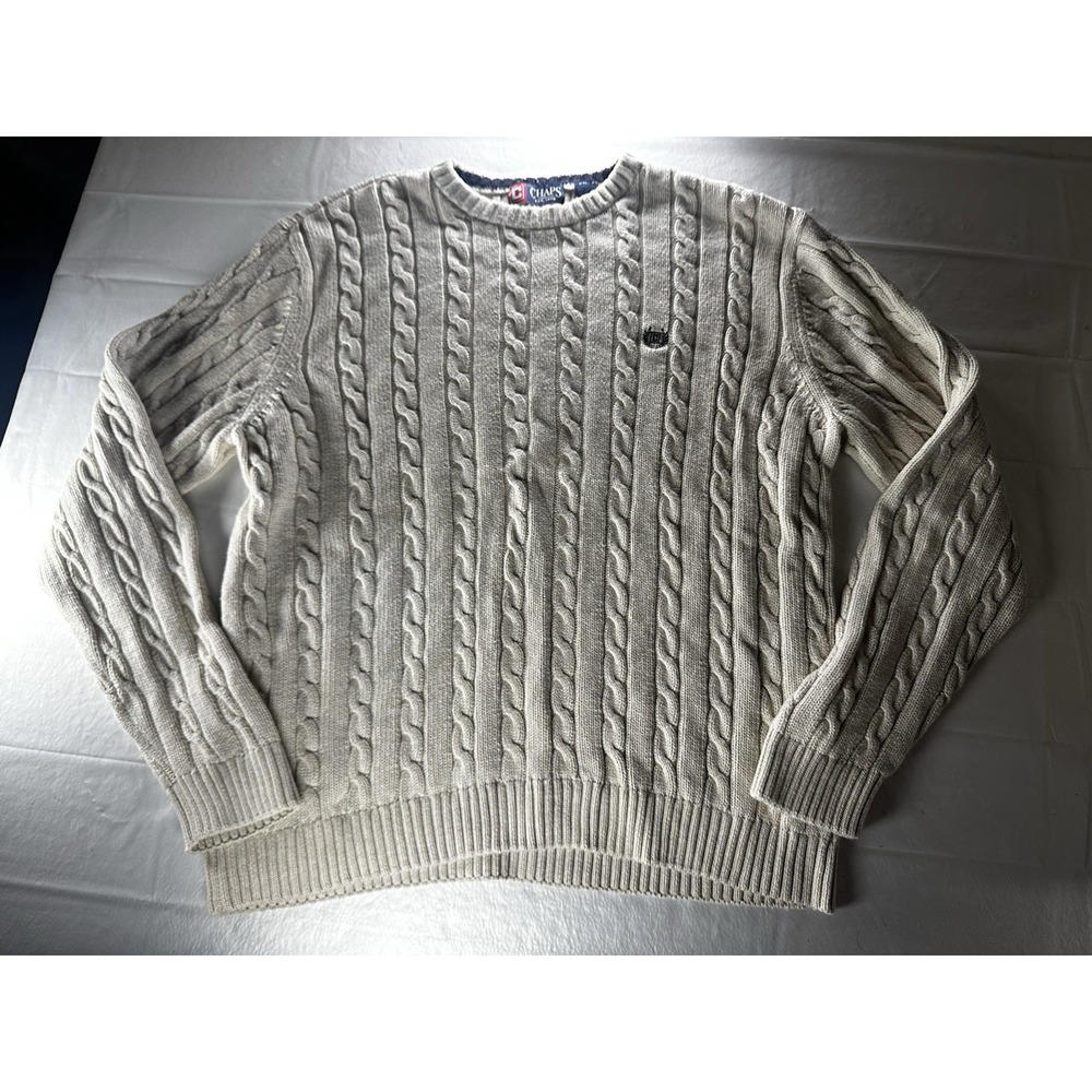 Vintage Chaps‎ Cable Knit Sweater Mens XL Ivory Cotton Crewneck Grandpacore